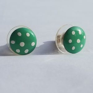 Vintage Creamy Green Polka Dot Post Studs Earrings